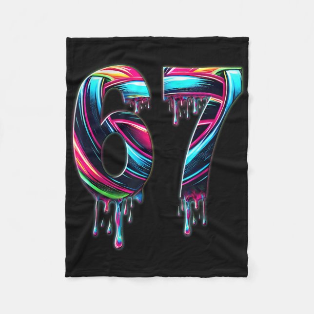 67 Six Seven 6 7 Meme Design Funny 6 7  Fleece Blanket (Front)