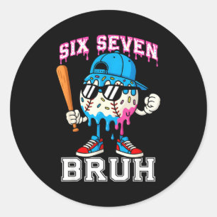 67 Six Seven Baseball Ice Cream Drip Number 67 Pla Classic Round Sticker