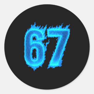 67 Six Seven Blue Flame Colorful Cool Funny 6 7 Me Classic Round Sticker