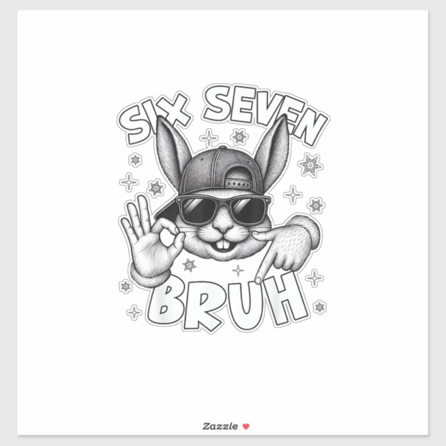 67 Six Seven Bruh Cute Bunny Face with Sunglasses  (Sheet)
