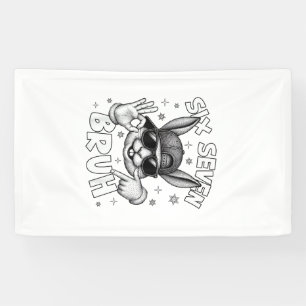 67 Six Seven Bruh Cute Bunny Face with Sunglasses  Banner