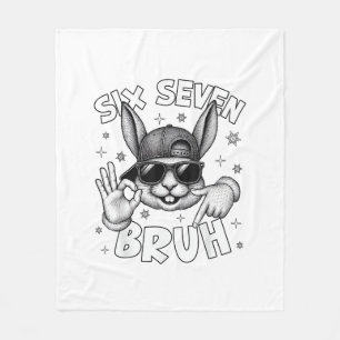 67 Six Seven Bruh Cute Bunny Face with Sunglasses  Fleece Blanket