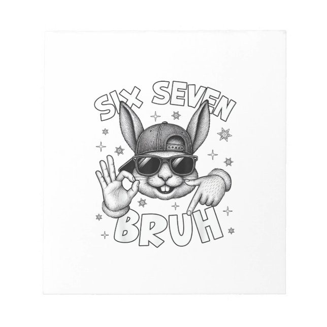 67 Six Seven Bruh Cute Bunny Face with Sunglasses  Notepad (Front)
