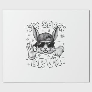 67 Six Seven Bruh Cute Bunny Face with Sunglasses Wrapping Paper