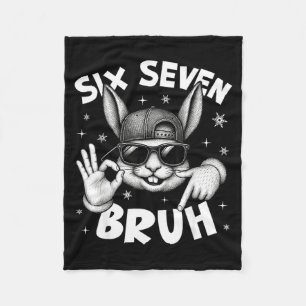67 Six Seven Bruh Cute Bunny Face With Sungles Eas Fleece Blanket