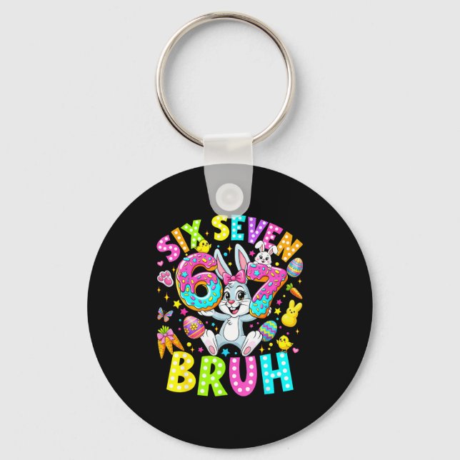 67 six seven bruh meme cute rabbit bunny easter da key ring (Front)