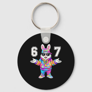 67 Six Seven Bunny Tie Dye Easter Day 67 Meme Men Key Ring