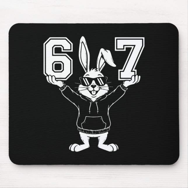 67 six seven cute bunny rabbit with sunglasses mouse pad (Front)