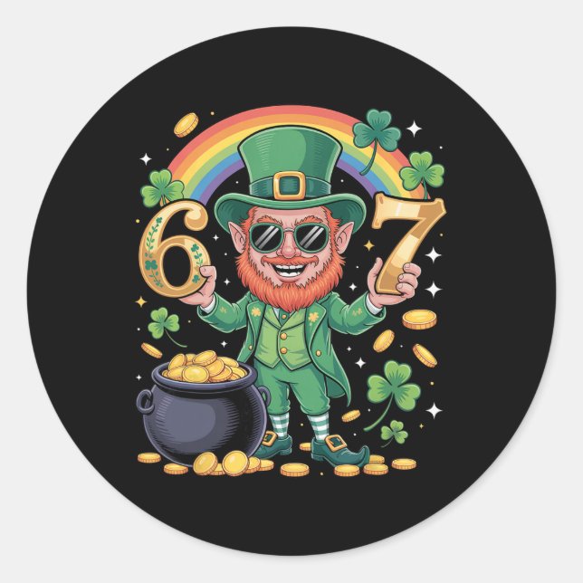 67 Six Seven Funny 6 7 Meme St Patricks Day Leprec Classic Round Sticker (Front)