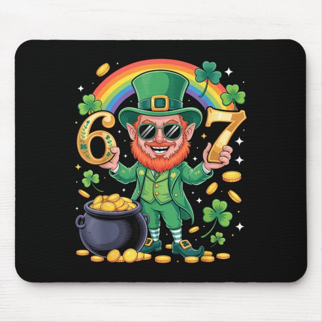 67 Six Seven Funny 6 7 Meme St Patricks Day Leprec Mouse Pad (Front)
