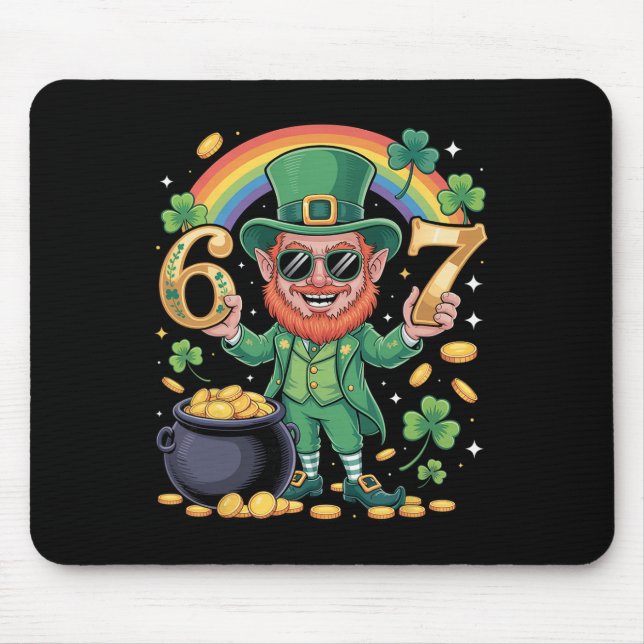 67 Six Seven Funny 6 7 Meme St Patricks Day Leprec Mouse Pad (Front)