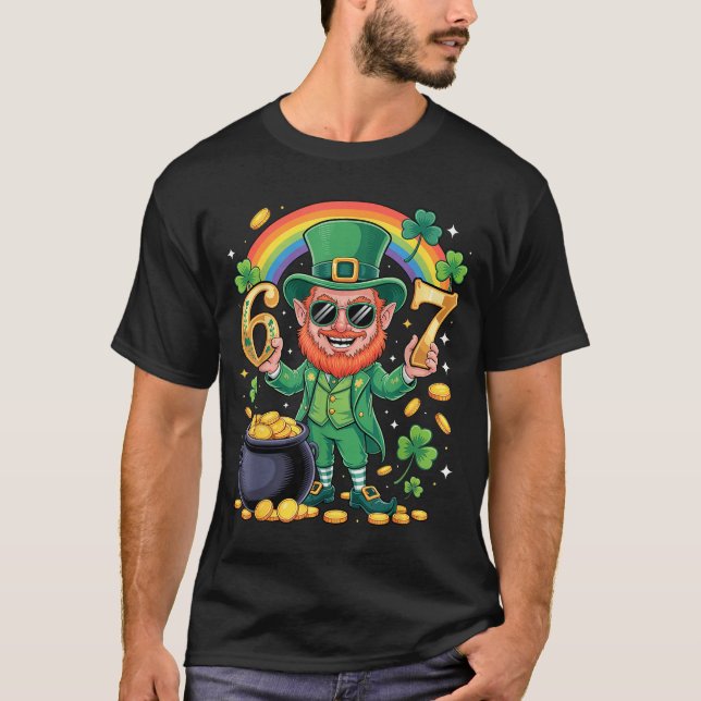 67 Six Seven Funny 6 7 Meme St Patricks Day Leprec T-Shirt (Front)