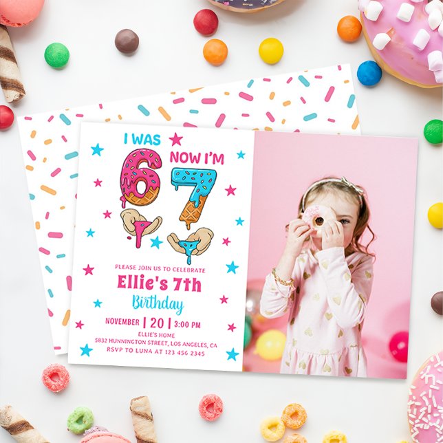 67 Six Seven Girl Birthday Photo Invitation (Creator Uploaded)