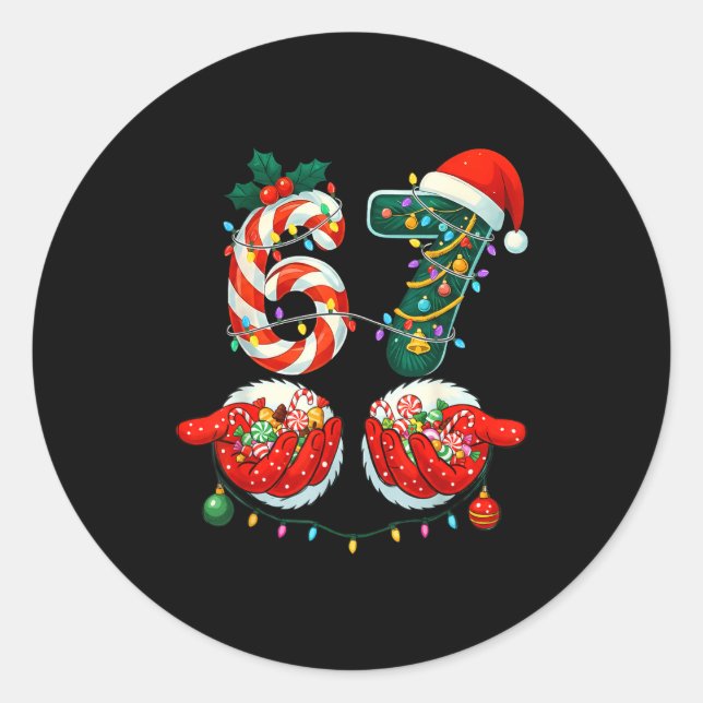 67 Six Seven Meme Christmas 6 7 Xmas Men Women Kid Classic Round Sticker (Front)