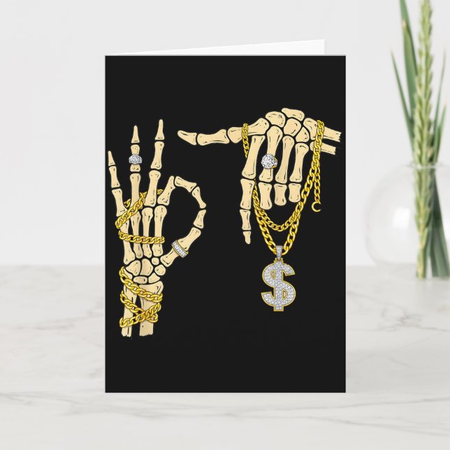 67 Six Seven Meme Novelty Skeleton Hand Bling Chai Card (Front)