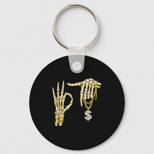 67 Six Seven Meme Novelty Skeleton Hand Bling Chai Key Ring (Front)