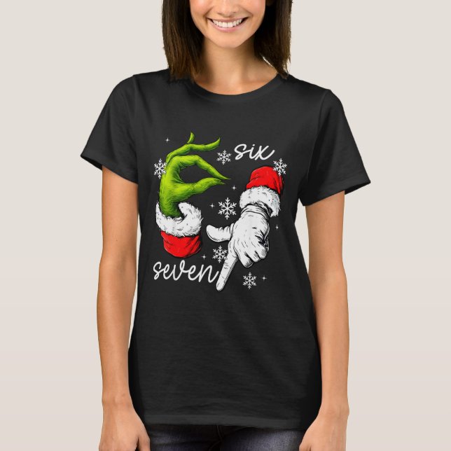 67 Six Seven Meme Santa Hand Christmas Funny Gen A T-Shirt (Front)
