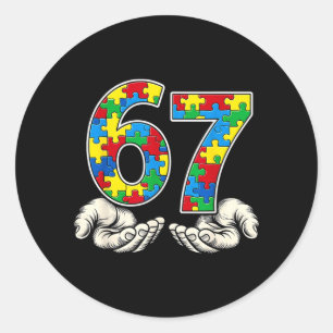 67 Six Seven Puzzle Autism Awareness Kids Suprt Classic Round Sticker