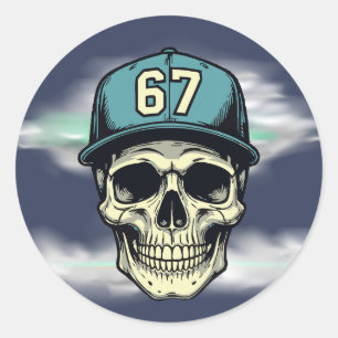 67 Skull Classic Round Sticker