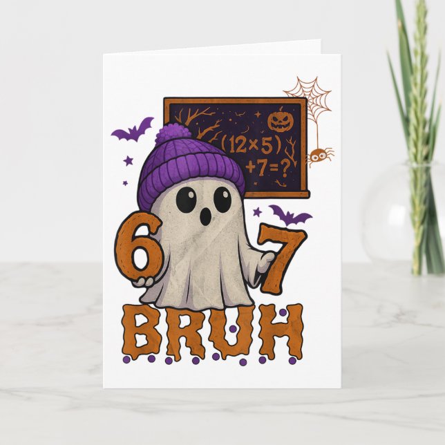 67 Teacher Halloween Ghost Six Seven Meme Math Equ Card (Front)