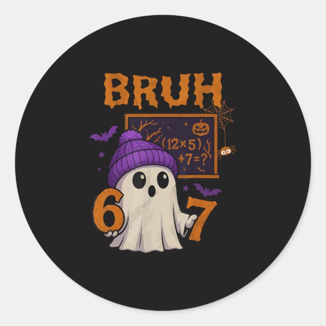 67 Teacher Halloween Ghost Six Seven Meme Math Equ Classic Round Sticker (Front)