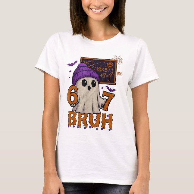 67 Teacher Halloween Ghost Six Seven Meme Math Equ T-Shirt (Front)