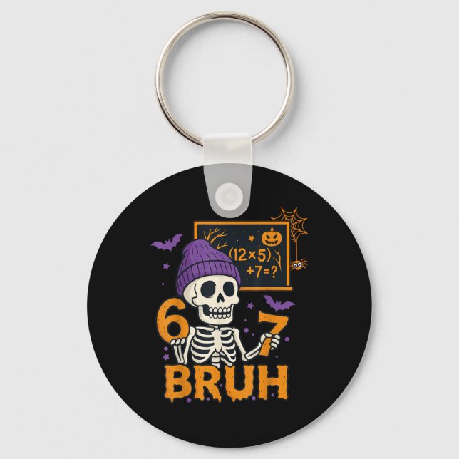 67 Teacher Halloween Skeleton Six Seven Meme Brain Key Ring (Front)