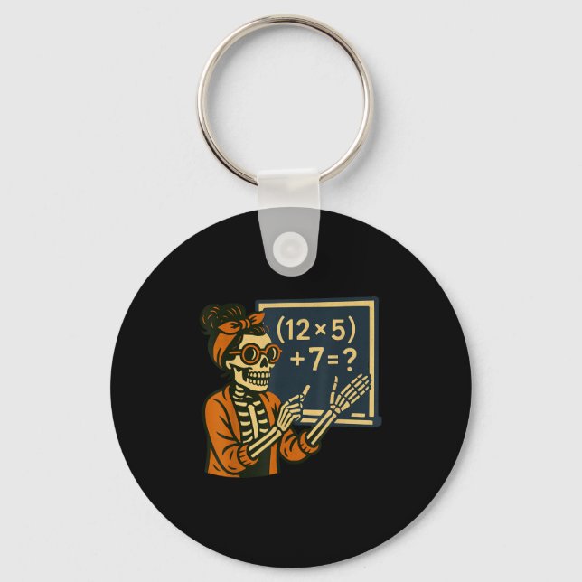 67 Teacher Halloween Skeleton Six Seven Meme Brain Key Ring (Front)