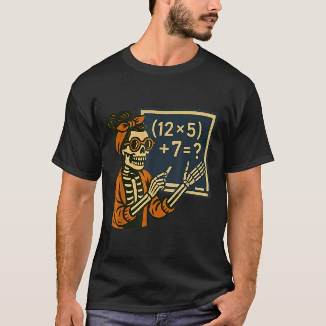 67 Teacher Halloween Skeleton Six Seven Meme Brain T-Shirt (Front)