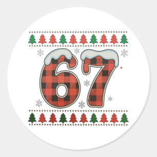 67 Ugly Christmas Xmas Red Buffalo Plaid Holiday Classic Round Sticker