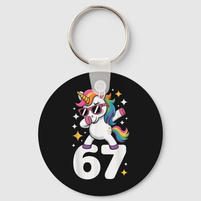 67 Unicorn Dabbing Six Seven Meme Funny  Key Ring (Front)