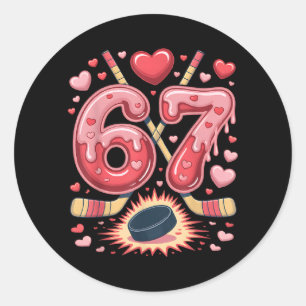 67 Valentine Hockey Heart Design Cute Ice Hockey Classic Round Sticker