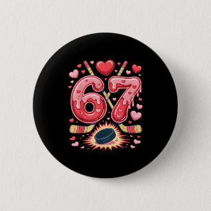 67 Valentine Hockey Heart Design Cute Ice Hockey L 6 Cm Round Badge