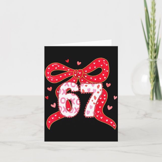67 Valentine Vibes Coquette Bow Girl  Card (Front)