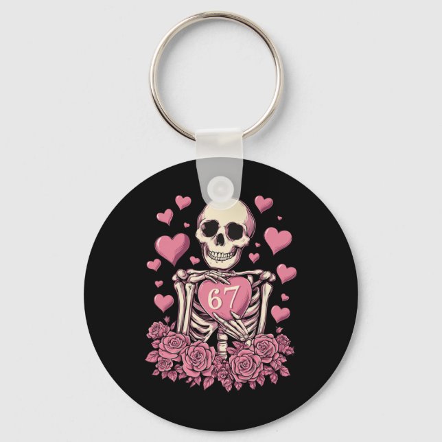 67 Valentines Skeleton Seven Brain Funny Sarcastic Key Ring (Front)