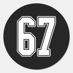#67 White Outline Number 67 Sports Fan Jersey Styl Classic Round Sticker