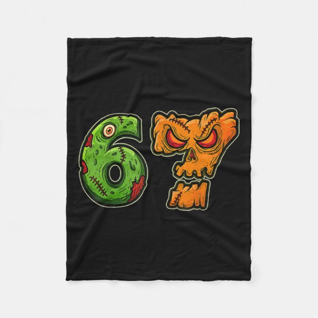 67 Zombie Pumpkin Six Seven Halloween Meme Costume Fleece Blanket (Front)