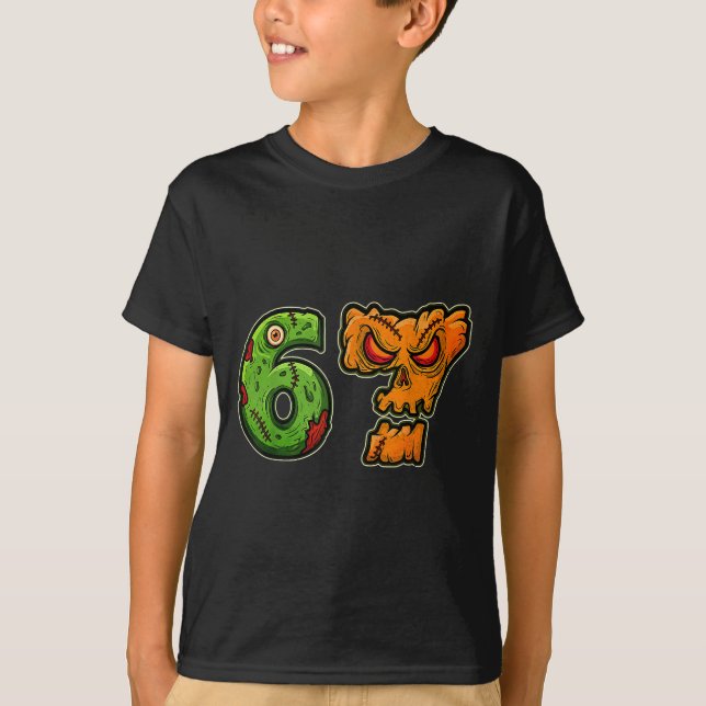 67 Zombie Pumpkin Six Seven Halloween Meme Costume T-Shirt (Front)