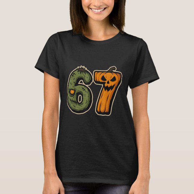 67 Zombie Pumpkin Six Seven Halloween Meme  T-Shirt (Front)