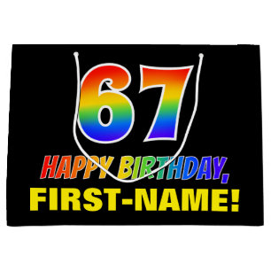 67th Birthday: Bold, Fun, Simple, Rainbow 67 Large Gift Bag