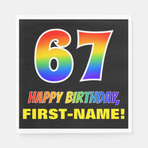67th Birthday: Bold, Fun, Simple, Rainbow 67 Napkin