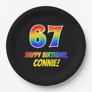 67th Birthday: Bold, Fun, Simple, Rainbow 67 Paper Plate