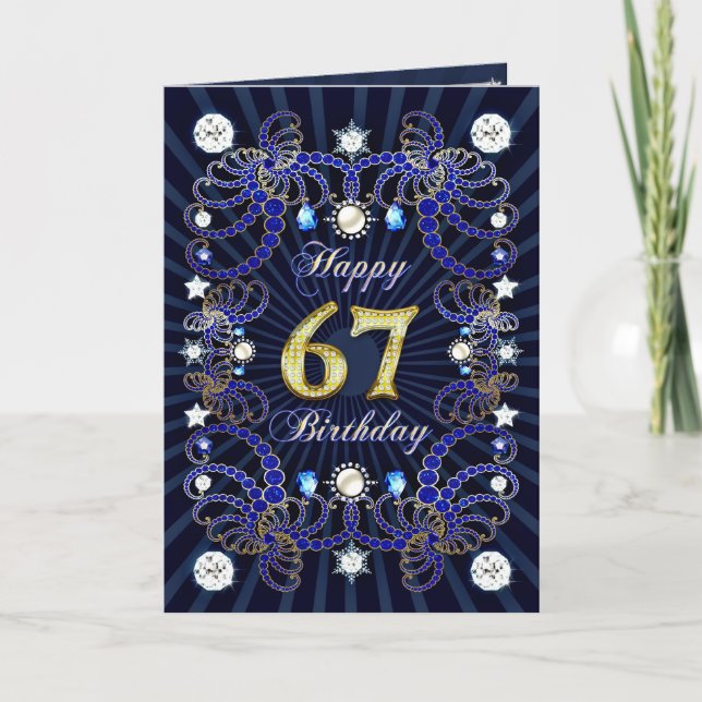 67th birthday card with masses of jewels (Front)
