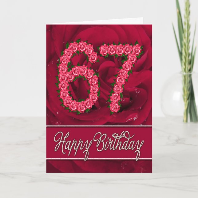 67th birthday card with roses and leaves (Front)