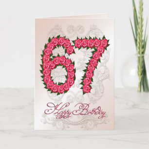 67th birthday card with roses and leaves