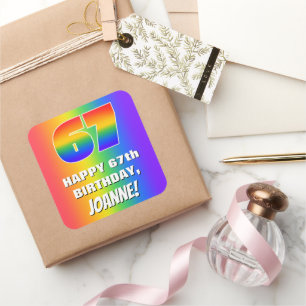 67th Birthday: Colourful, Fun Rainbow Pattern # 67 Square Sticker
