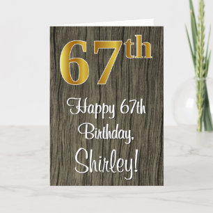 67th Birthday: Elegant Faux Gold Look #, Faux Wood Card