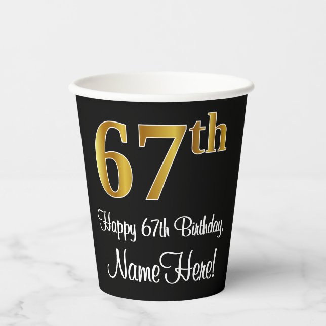 67th Birthday - Elegant Luxurious Faux Gold Look # Paper Cups (Front)