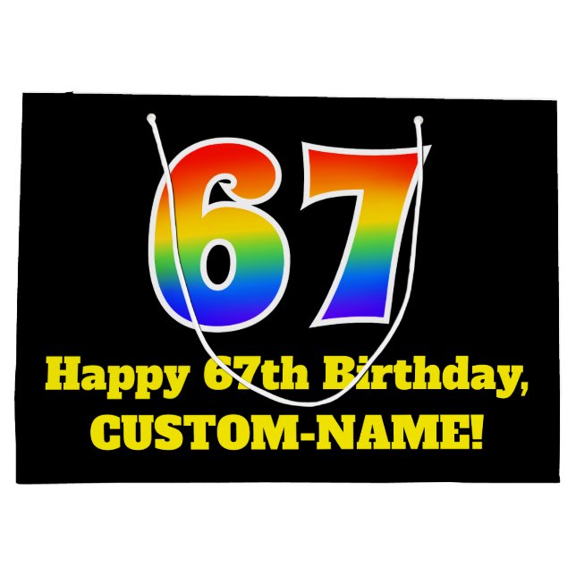 67th Birthday ~ Fun, Colourful, Vibrant, Rainbow 6 Large Gift Bag (Back)