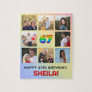 67th Birthday: Fun Rainbow #, Custom Name & Photos Jigsaw Puzzle